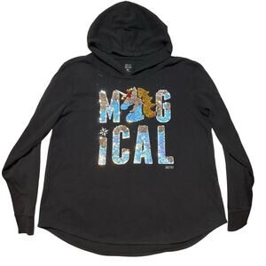 Justice Active Women Hoodie Sweatshirt size 20 Plus Black Fleece Sequin Magical